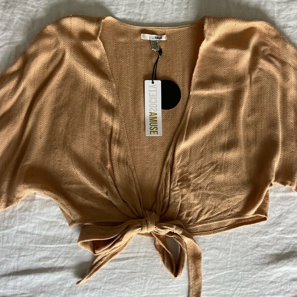 Amuse Society Golden Tan Tie-Front Crop Top